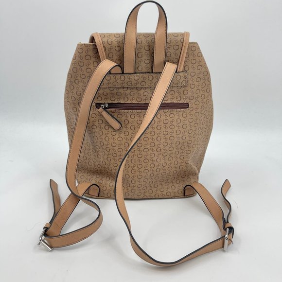 Guess Tan and Brown Logo Backpack | Classic Style, Medium Size main image 4